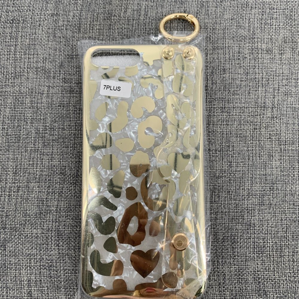 New! 7Plus Clear Gold Leopard Phone Case